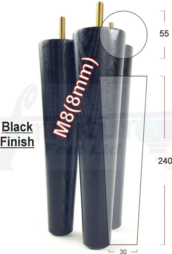 4x WOOD REPLACEMENT FURNITURE CHAIR LEGS M8(8mm) SOFA - SETTEE FEET 240mm HIGH - Image 16