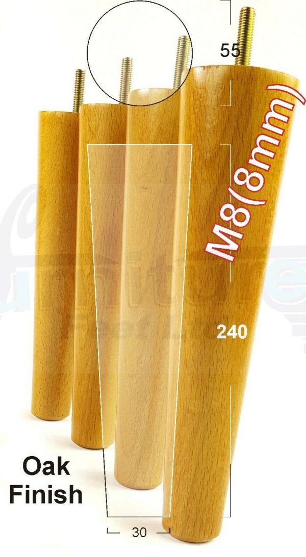 4x WOOD REPLACEMENT FURNITURE CHAIR LEGS M8(8mm) SOFA - SETTEE FEET 240mm HIGH - Image 28