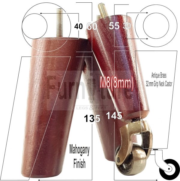 4x Wooden Chair Legs 2x With Castors M8 Replacement Settee Furniture Feet 145mm - Image 14
