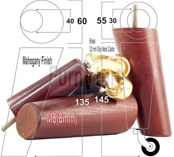 4x Wooden Chair Legs 2x With Castors M8 Replacement Settee Furniture Feet 145mm - Image 12
