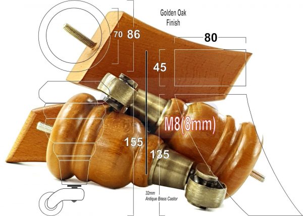 SOLID WOOD FURNITURE LEGS M8(8mm)  REPLACEMENT FEET 2 WITH CASTORS 165mm HIGH - Image 16