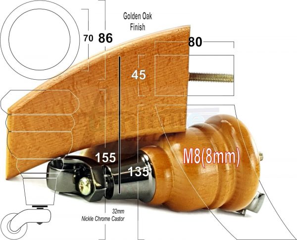 SOLID WOOD FURNITURE LEGS M8(8mm)  REPLACEMENT FEET 2 WITH CASTORS 165mm HIGH - Image 17